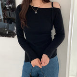 Off-Shoulder Sleeveless Split Pleated Knitted Sweater