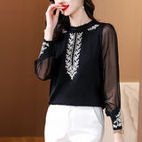Wooden Ear Collar Embroidered Stitching Shirt