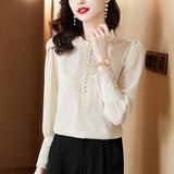 Wooden Ear Collar Embroidered Stitching Shirt