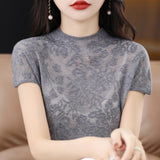 Lace Crocheted Hollow-out Half-Sleeved Thin Top