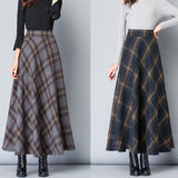 Woolen High Waist All Match Check Skirt