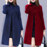 Collared Buckle Mid-Length Woolen Coat