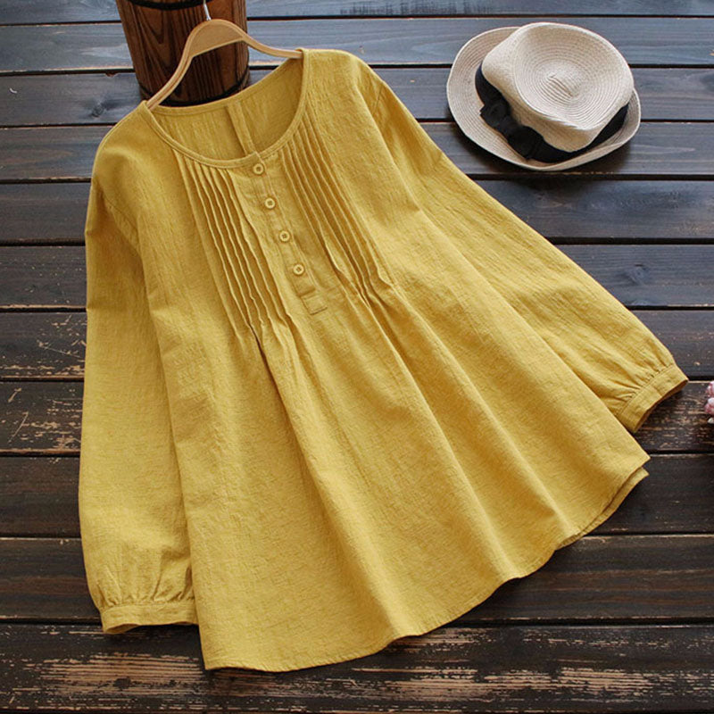 Buckle Pleated Solid Color Shirt