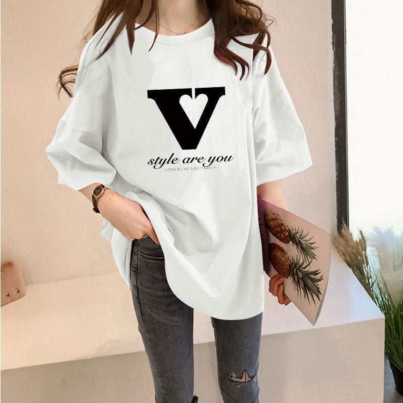 Letter Printed Mid Length Casual T-Shirt