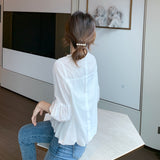 Elegant Lace Cutout Balloon Sleeve Chiffon Shirt