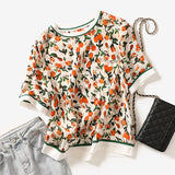 Floral Satin Chiffon Shirt Short Sleeve T-shirt