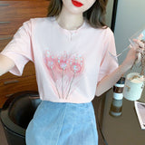 Beaded Sequins round Neck Cotton T-shirt