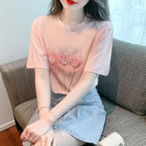 Beaded Sequins round Neck Cotton T-shirt