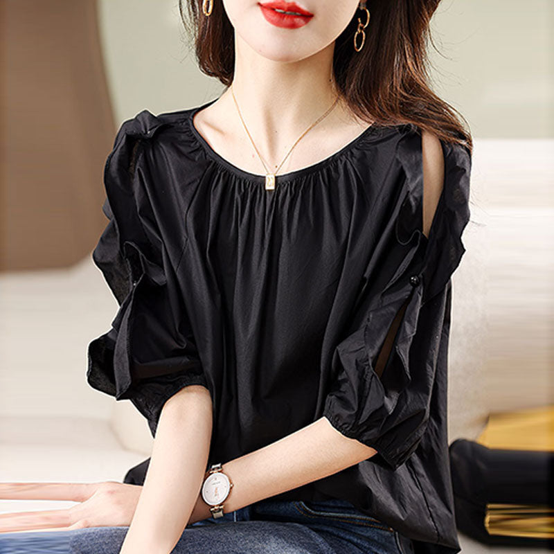 Solid Color Sweet Puff Sleeve Shirt