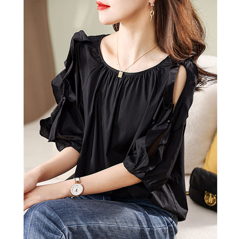 Solid Color Sweet Puff Sleeve Shirt