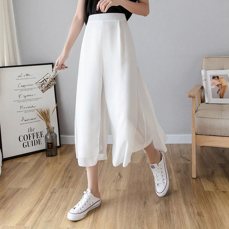 Chiffon Fake Two-piece Solid Color Culottes