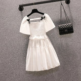 Bowknot Ruffled Square Collar Mini Dress