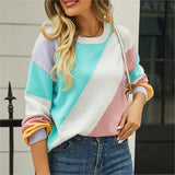 Striped Patchwork round Neck Contrast Color Sweater