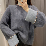 Retro Temperament Beaded Knitted Sweater