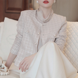 Elegant Pearl-Button Tweed Short Coat
