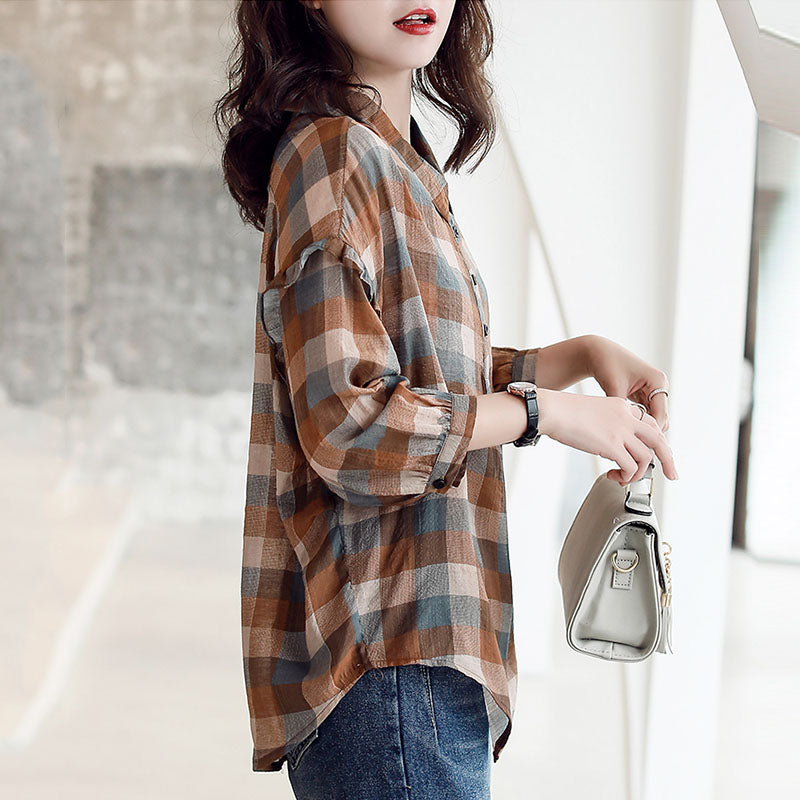 Vintage Square Neck Plaid Shirt – stylesmor