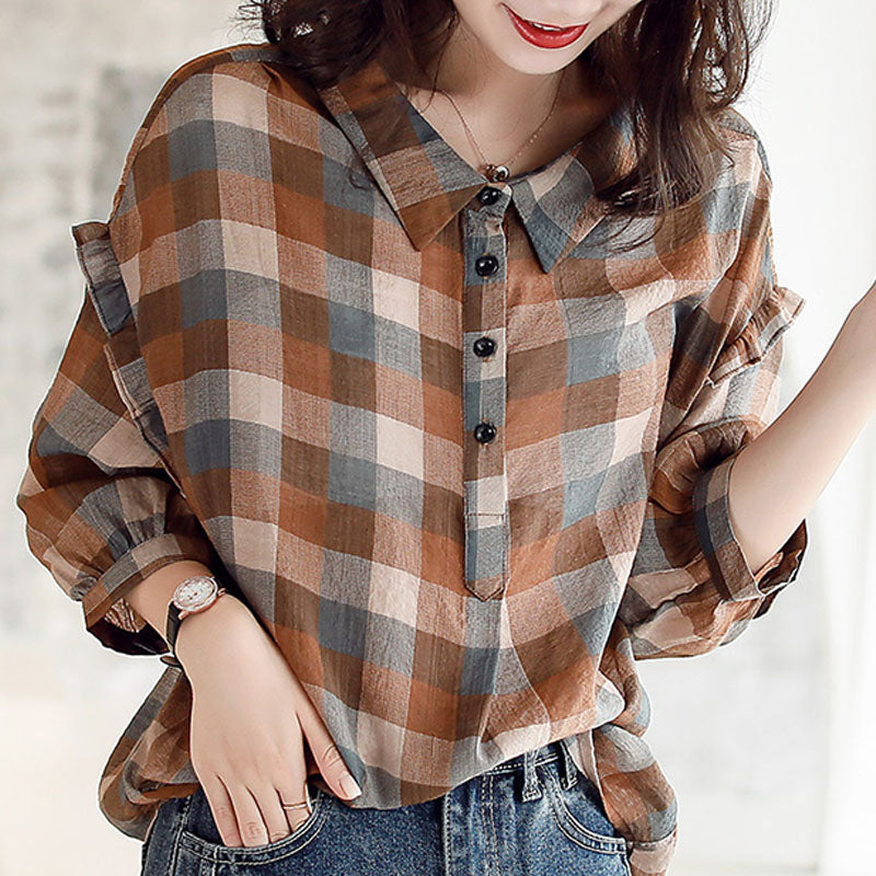 Vintage Square Neck Plaid Shirt – stylesmor