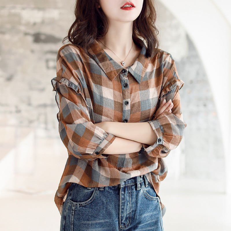 Vintage Square Neck Plaid Shirt – stylesmor