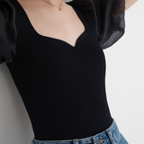Bubble Sleeve Square Collar Sweater