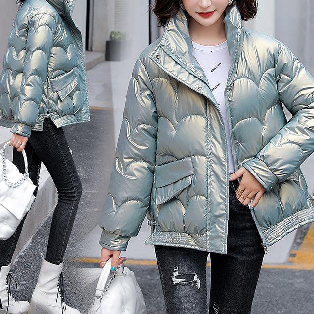 Fashion shiny solid color warm down jacket