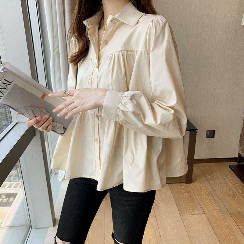 Loose Puff Sleeve Ruched Shirt
