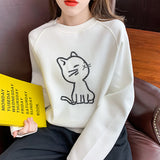 Beaded Cat Round Neck Loose Sweatshirt