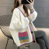Color Block V-Neck Knitted Cardigan