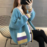 Color Block V-Neck Knitted Cardigan