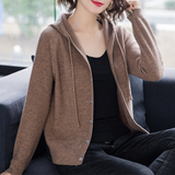 Casual Solid Color Hooded Knit Cardigan