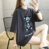 Round neck cartoon letter embroidery loose mid-length short sleeve t-shirt