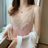 Solid Color V Neck Lace Camisole