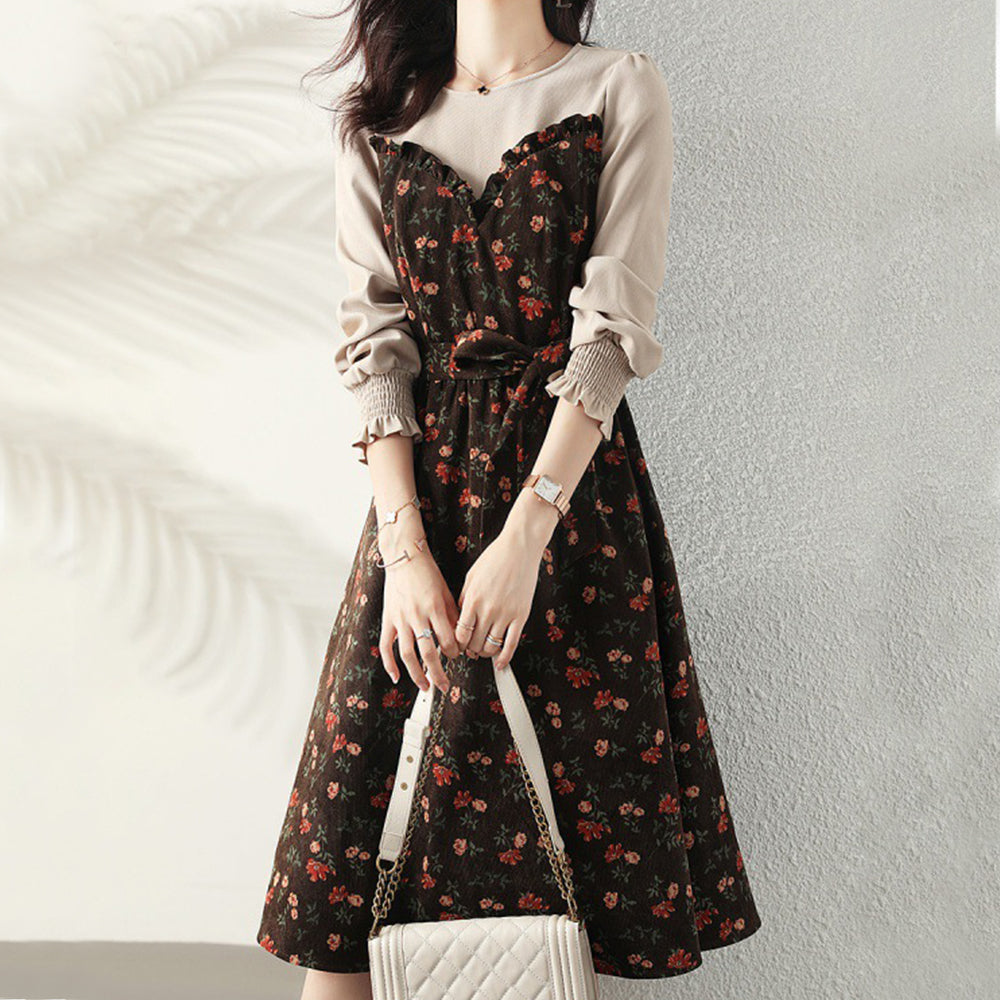 Palace Style Patchwork Floral Dress