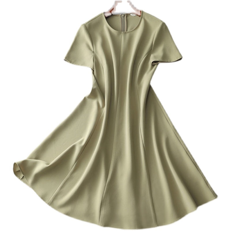 Solid Color Round Neck A-Line Dress