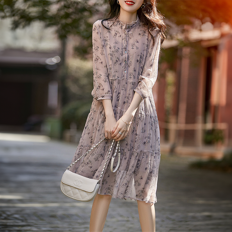 French Retro Casual Half Sleeve Floral Dress