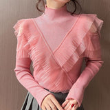 Tulle Patchwork Mock Neck Knit Sweater