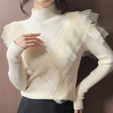 Tulle Patchwork Mock Neck Knit Sweater