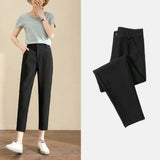 Casual High Waist Cropped Suit Pants