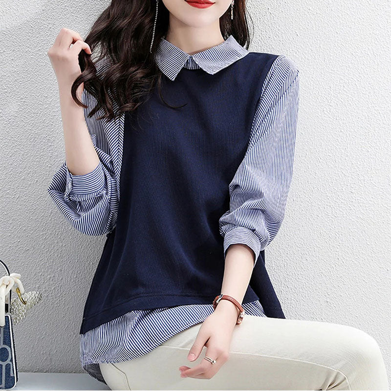 Fake two long-sleeved loose hedging all-match inner shirt