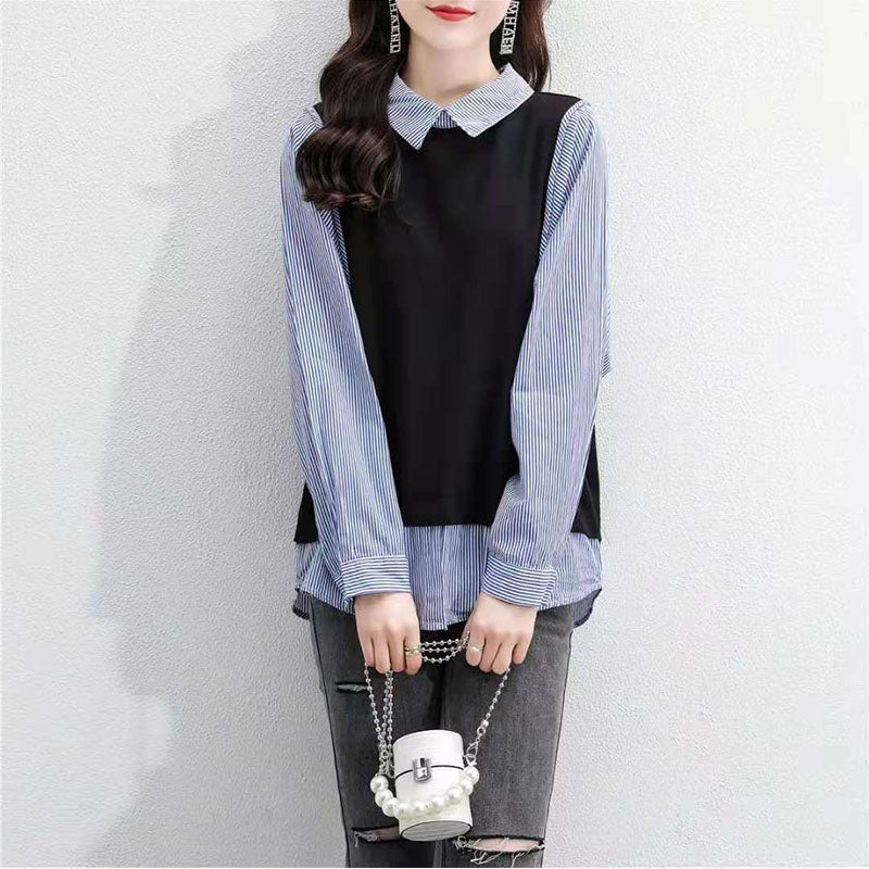 Fake two long-sleeved loose hedging all-match inner shirt