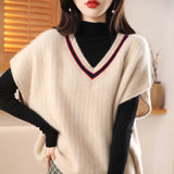 V-neck loose color matching vest knit bottoming waistcoat