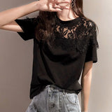 Lace Patchwork Round Neck T-Shirt