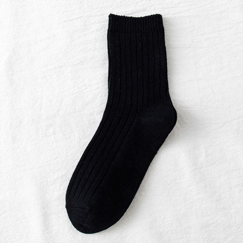 Solid Color Casual Ribbed Crew Socks