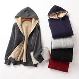 Fashion solid color warm lamb velvet hooded sweater cardigan