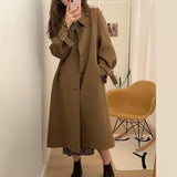 Hepburn style solid color all-match casual mid-length coat