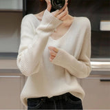 V Neck Solid Color Knit Sweater