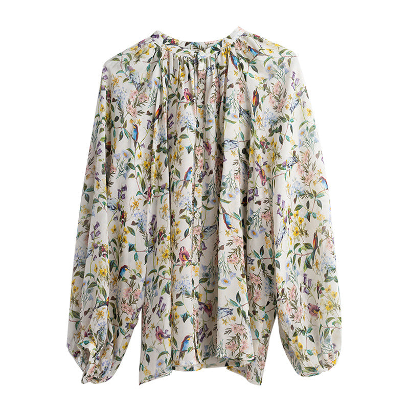 Three-Quarter Sleeve Floral Chiffon Shirt
