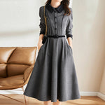 Collared Long Sleeve A-Line Dress