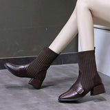 Vintage Square Toe Thick Heel Boots