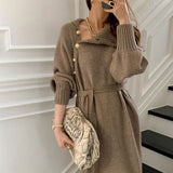 Turtleneck Belted Knitted Sweater Dress