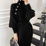 Turtleneck Belted Knitted Sweater Dress